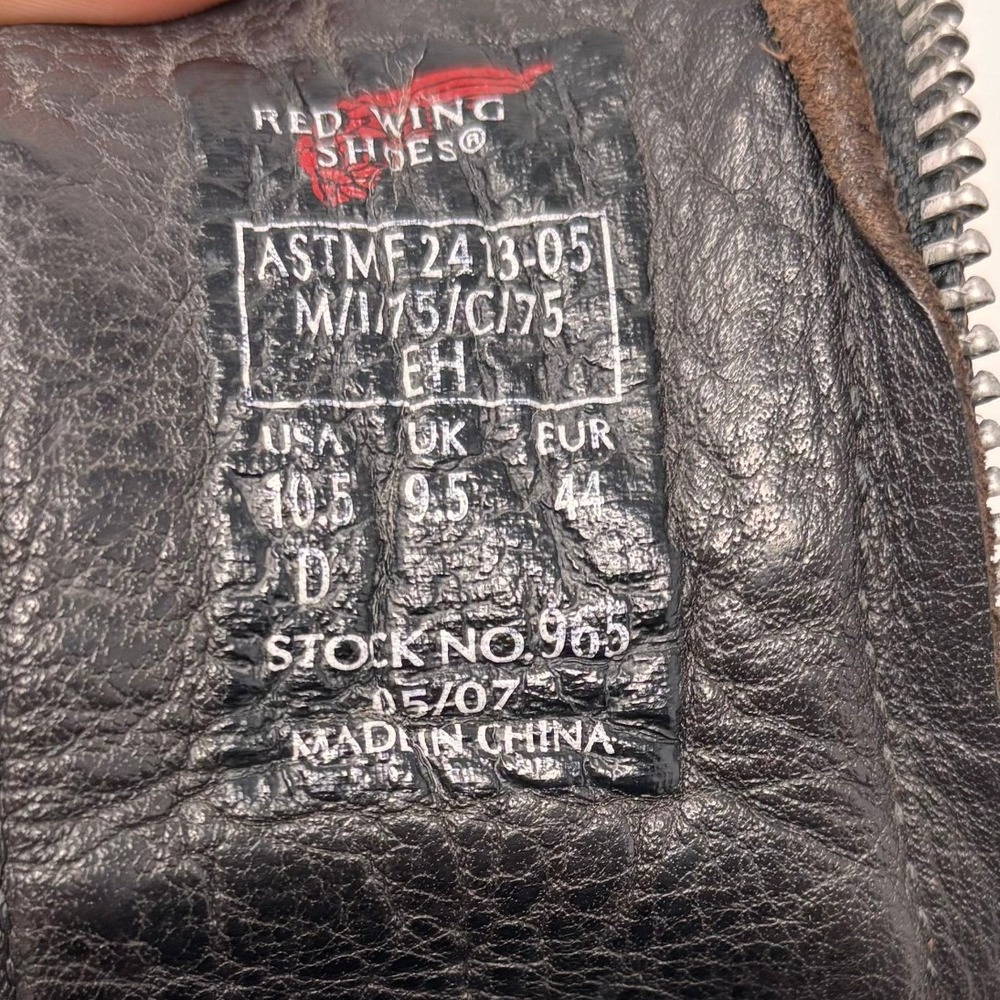 Red Wing 965 Mens Black Leather Zip Up Steel Toe Motorcycle Work Boots 10.5 D - Picture 4 of 6